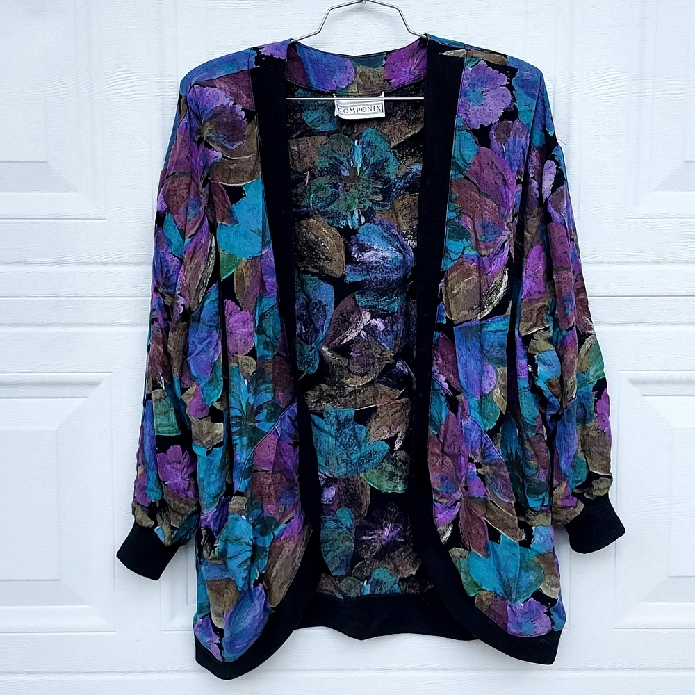Componix Women's Floral Cardigan - Purple, Blue, Black